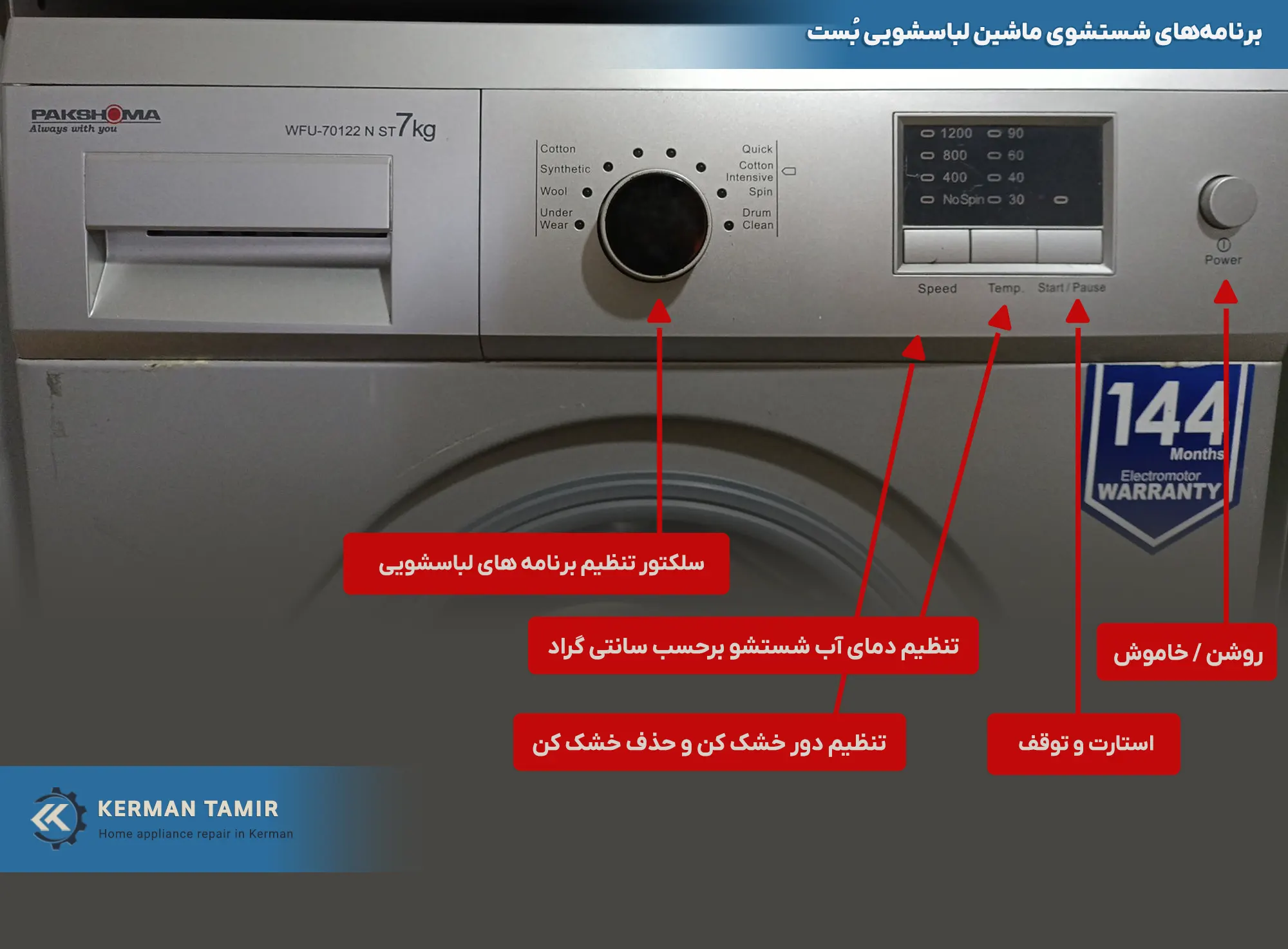 برنامه‌های شستشوی ماشین لباسشویی پاکشوما مدل WFU-70122