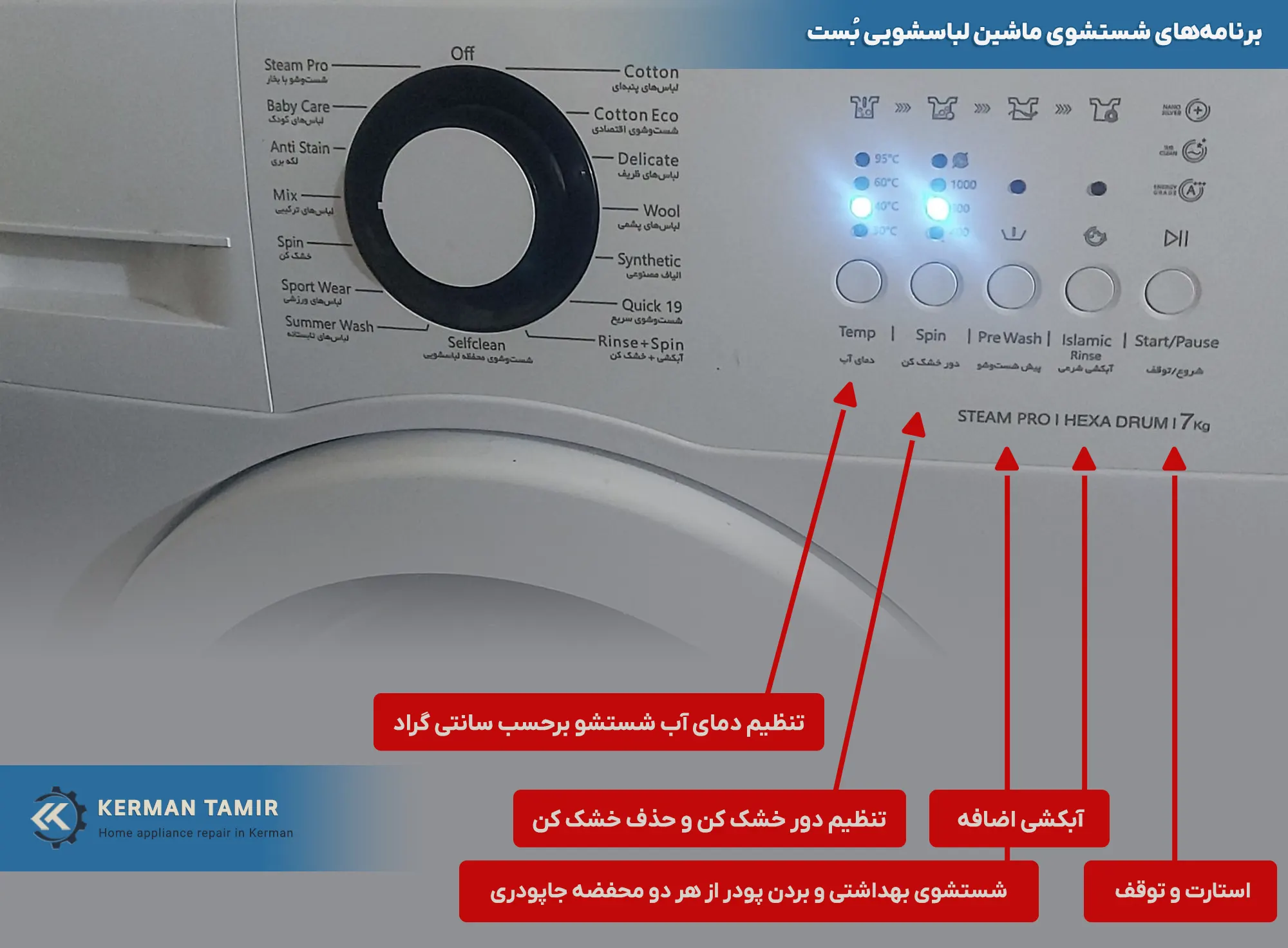 برنامه شستشوی لباسشویی بست 7 کیلویی