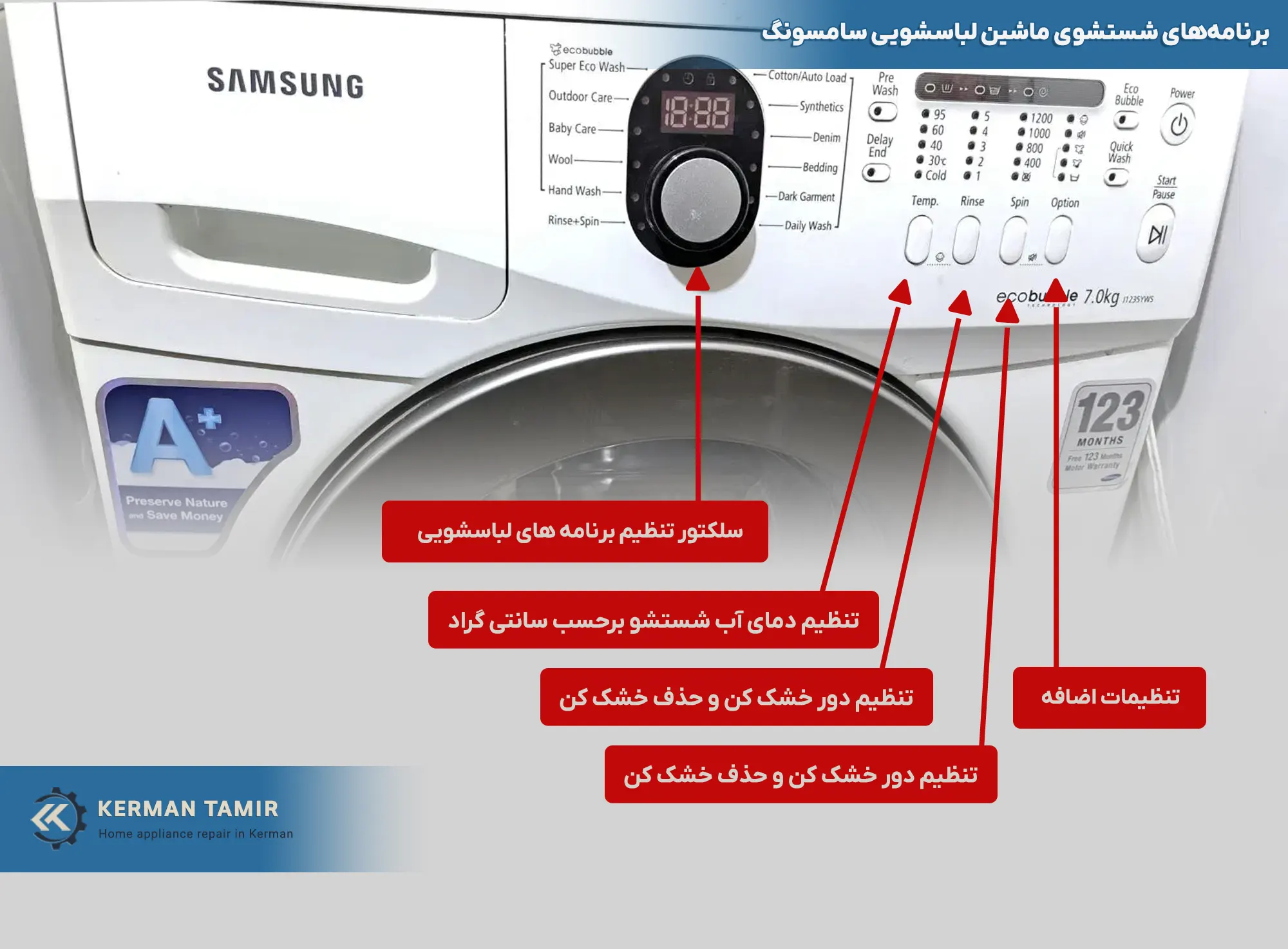 برنامه شستشوی لباسشویی سامسونگ Eco Bubble مدل J1489VWC هفت کیلویی