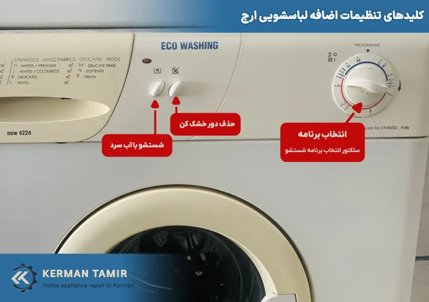 توضیحات و معنی دکمه های لباسشویی ارج 4224 NEW