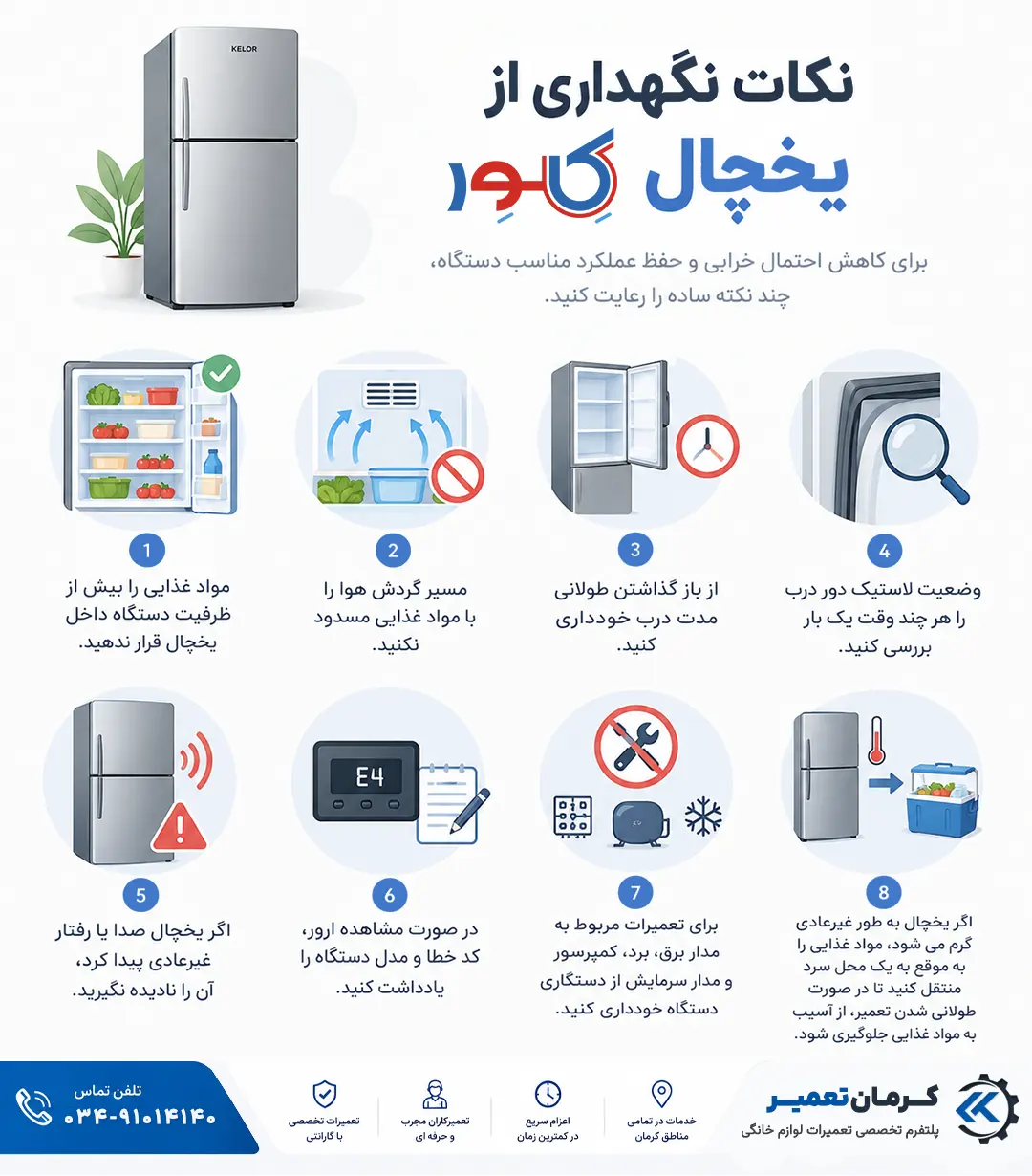 تعمیر یخچال کلور در کرمان 12 نکات مهم نگهداری از یخچال کلور